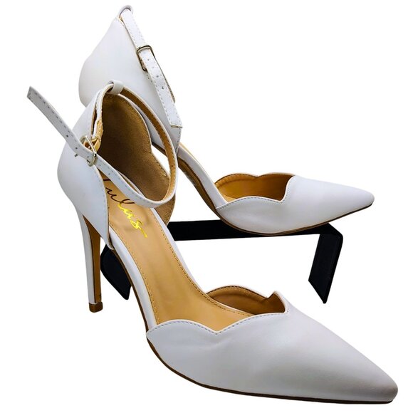Lulus Kimo White Scalloped Ankle Strap Heels | Size 9 NWT - Picture 3 of 12